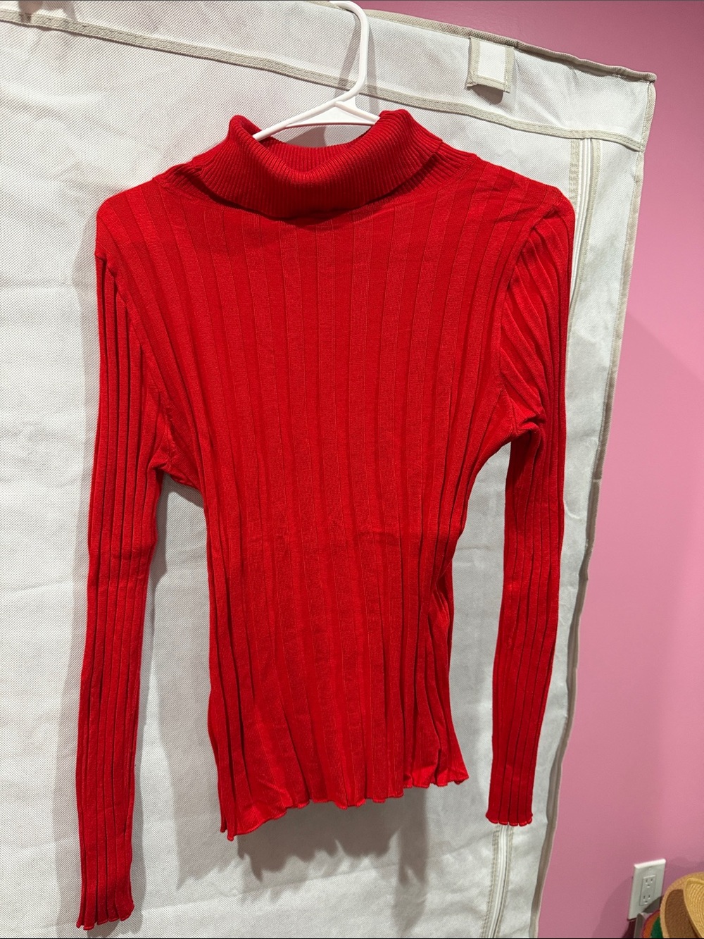Dots Red Ribbed Turtleneck Long Sleeve Top women’s